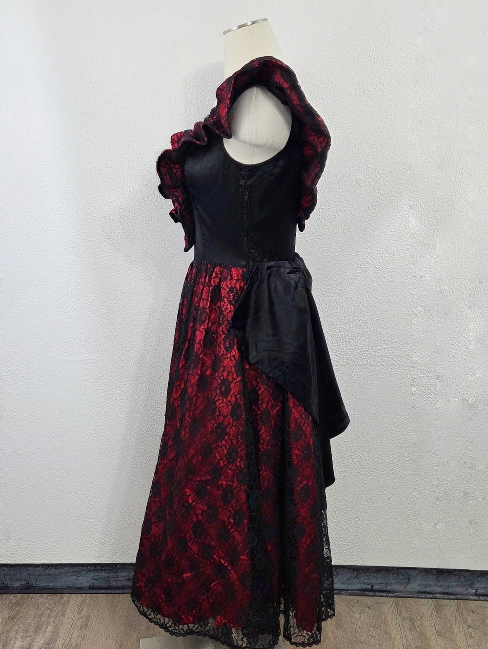 Vintage 80s Jessica McClintock Gunne Sax prom dress red black goth vamp size 9 - Picture 2 of 7